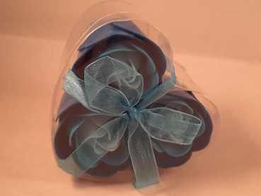 Seifenrosen | 3 Stück in Herzgeschenkbox | Farbe: blau