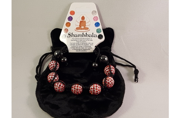 Shambhala Armband mit Beutel | Kugel rot